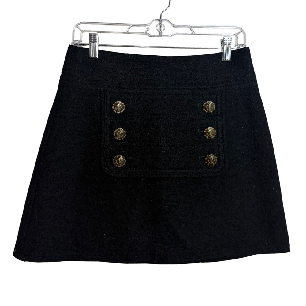 Etam Paris Wool Mini Skirt Black Gold Button Accent Size 36 Nautical